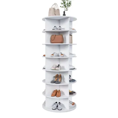 Produktbild von 7-Etagen Drehschuhregal Tower, 360° drehbar – Freistehendes Schuhregal für 28 Paar Schuhe, Platzsparend, weiß (60 × 60 × 161cm)