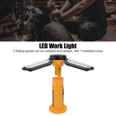 Produktbild von Wiederaufladbare, faltbare und drehbare LED-Arbeitsleuchte für den Außenbereich mit multifunktionaler roter Warnleuchte und Magnethaken
