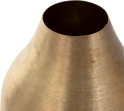Close-up of the top portion of a metallic vase.