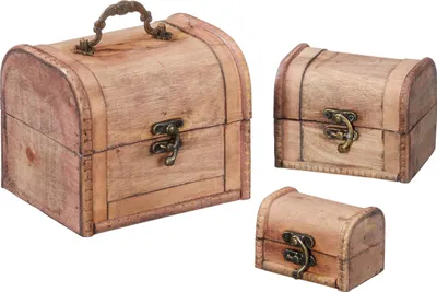 Produktbild von Schatztruhe Set Holz Truhe Schatzkiste Schmuckkästchen Hellbraun 3 Stück