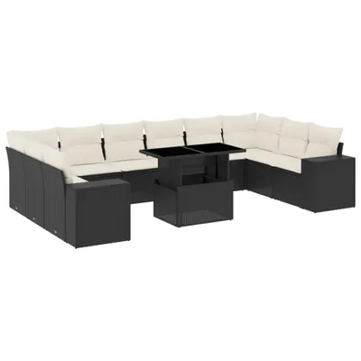 Produktbild von vidaXL 11-tlg. Garten-Sofagarnitur mit Kissen Schwarz Poly Rattan