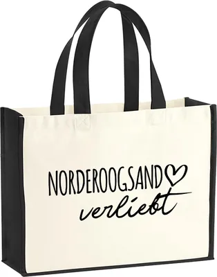 Produktbild von Huuraa Jutetasche Norderoogsand verliebt 21 Liter Black Jute und Baumwolle Einkaufstasche Geschenkidee
