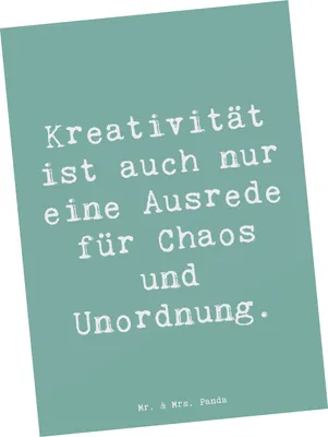 Produktbild von Mr. & Mrs. Panda Postkarte Spruch Kreativität und Chaos - Meeresbrise - Geschenk, kreatives, Ansichtskarte, Zitat, einzelkarte, humorvolle Sprüche, Grußkarte, Gefühl