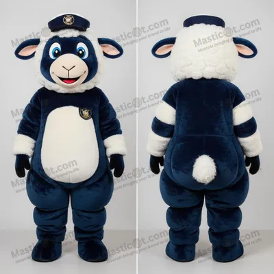 Produktbild von Navyblauer MASTICOT Plüsch-Schaf-Maskottchen mit türkisfarbenem Schal