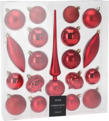 Produktbild von Weihnachtskugeln in verschiedenen Formen mit Spitze für den Weihnachtsbaum, 19er-Set