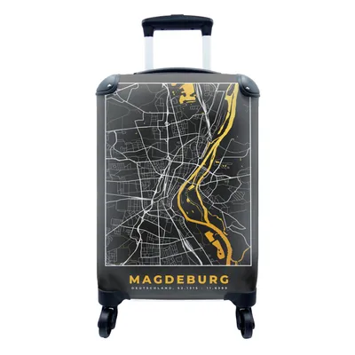 Produktbild von MuchoWow® Koffer Handgepäck Trolley Rollkoffer Kleine Reisekoffer mit 4 Rollen - Madgeburg - Gold - Karte - Stadtplan - Deutschland - Cabin Size < 55x40x23 cm & 55x40x20 cm - Fotokoffer - Kabinenkoffer - Boardgepäck - Reise-Box - Reisekoffer - Reisegepäck - Koffer mit Bild - Trolley für Kinder