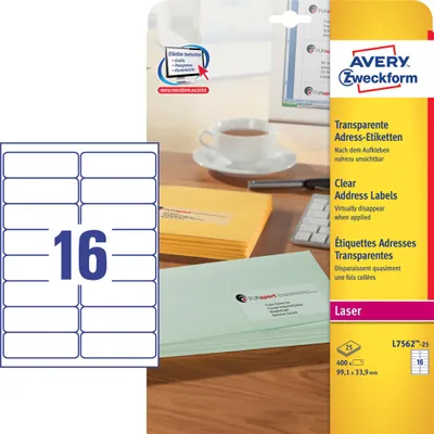 Zdjęcie produktu dla AVERY Zweckform Przezroczyste etykiety adresowe, 99,1 x 33,9 mm