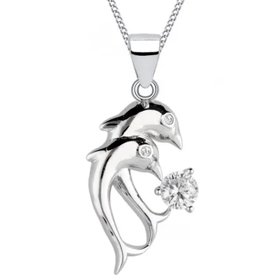Silberkette mit zwei Delfinen – 925 Silber mit Zirkonia