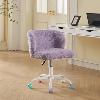 Produktbild von Schreibtischstuhl Mädchen Kunstfell Drehstuhl Höhenverstellbar Kuschelig Violett