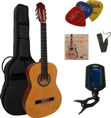 Produktbild von Msa Konzertgitarrenset - 4/4 Gitarre Natur Im Set - Tasche Band Saiten Pleks Stimmgerät - C22