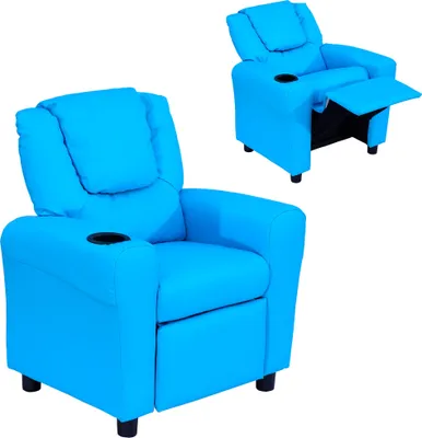 Produktbild von HOMCOM Kindersessel, Minisessel, Kindersofa für 3-6 Jahre alt, Liegefunktion, Eingebauten Becherhalter, Blau, 62 x 52 x 69 cm