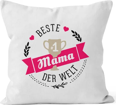 Produktbild von Kissenbezug beste Mama der Welt Geschenk für Mama Baumwolle MoonWorks® weiß 40cm x 40cm