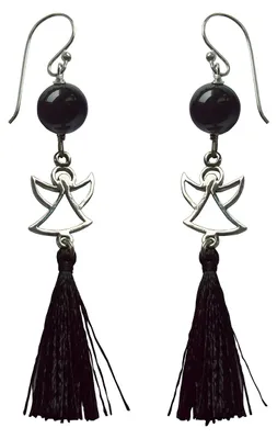 Produktbild von Ohrhänger "Engel" 1,2cm Silber 925 mit Onyx-Perle und  Schwarzer Quaste, 5,5cm