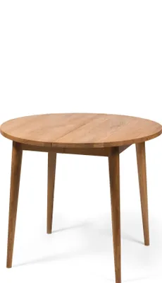 Produktbild von Esstisch BO, aus Eichenholz mit Mattlackierung, ⌀ 90cm, 1 Verlängerung, Küchentisch aus Massivholz im skandinavischen Design