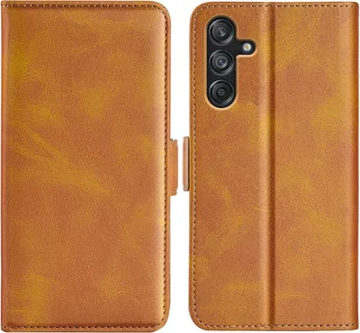 Produktbild von Mobigear Slim Magnet  Samsung Galaxy M55 Hülle Klapphülle Geldbörse - Cognac