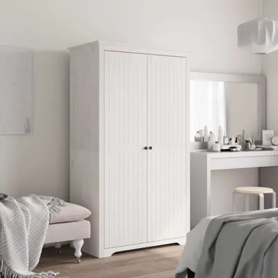 Produktbild von [Home] Kleiderschrank BODO Weiß 101x52x176,5 cm Massivholz Kiefer , Neue Mode 2024 im häuslichen Leben