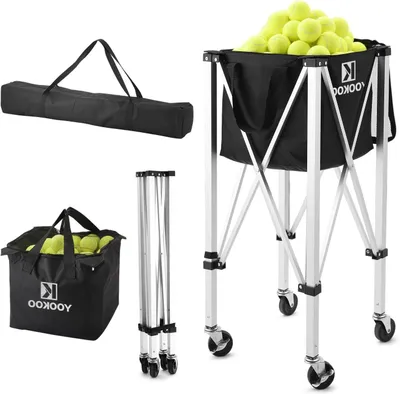 Productafbeelding van Tennisbaltrechter - Balwagen - Trainingsondersteuning - Opvouwbaar ontwerp - 150 ballen capaciteit - Zilver & Zwart