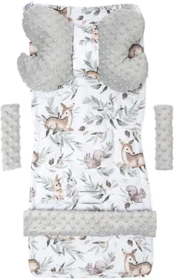 Productafbeelding van Ibenzoa® Kinderwageninlegger, 78 x 35 cm – tweezijdig zitkussen (100% katoen / Minky-polyester, ), met gordelsleuven en antislip bevestiging