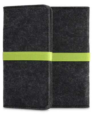 Produktbild von kwmobile Filz Tasche für Smartphones - mit Gummiband - Handy Filztasche Schutztasche in Dunkelgrau Neon Grün - 17,2 x 8 cm Innenmaße