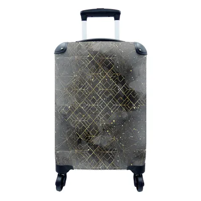 Produktbild von MuchoWow® Koffer Handgepäck Trolley Rollkoffer Kleine Reisekoffer mit 4 Rollen - Marmor - Schwarz - Gold - Geometrie - Cabin Size < 55x40x23 cm & 55x40x20 cm - Fotokoffer - Kabinenkoffer - Boardgepäck - Reise-Box - Reisekoffer - Reisegepäck - Koffer mit Bild - Trolley für Kinder