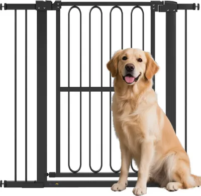 Image de PawHut barrière d'escalier barrière de sécurité barrière de porte barrière sans perçage 76-104 cm barrière de sécurité en acier pour chiens, animaux domestiques escaliers, porte, noir