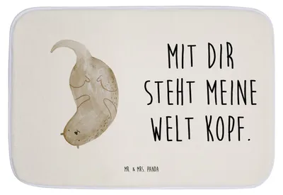 Produktbild von Mr. & Mrs. Panda Badematte Otter Kopfüber - Weiß - Geschenk, Teppich Bad, duschmatte, Badezimmerteppich, Verliebt, Verknallt, Badteppich, Niedlich, Seeotter, Liebe
