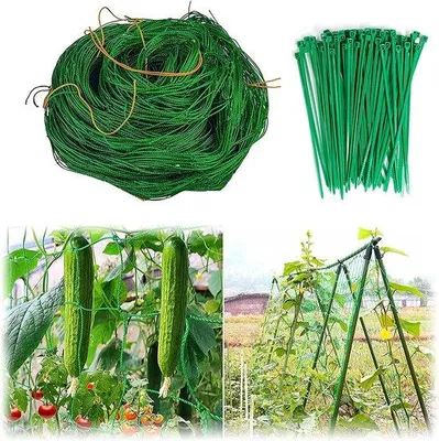 Produktbild von Famanu Pflanzenclips für Tomaten, Rosen, Gurken und andere Kletterpflanzen - Kletterpflanzennetz 5 m x 2 m