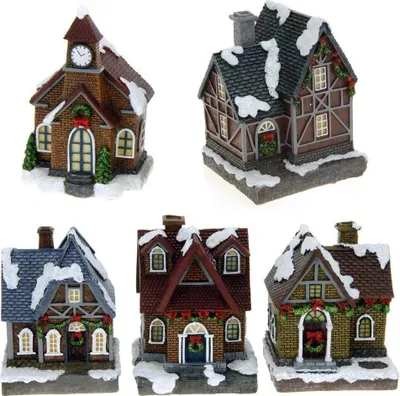 Produktbild von ToCi Beleuchtetes Weihnachtsdorf mit 5 Weihnachtshäuser Bunte LED Beleuchtung Weihnachts-Dekoration Fenster-Dekoration Batteriebetrieben