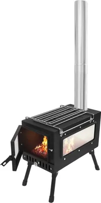 Produktbild von Zeltofen - Holzofen für Camping - Edelstahl - 5 Kaminrohre - Aschebehälter - Tragbar für Zelt und Outdoor - Schwarz