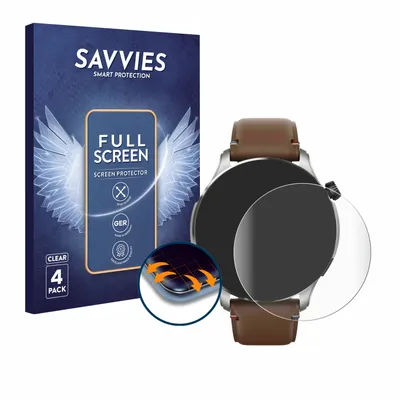 Produktbild von 4x Savvies Fullscreen Schutzfolie für Huami Amazfit GTR 4 Displayschutz Folie Fullcover Klar Transparent