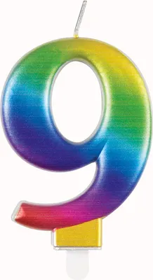 Produktbild von Kerzenzahl 9 in Regenbogenfarben für festliche Anlässe wie Geburtstag und Jubiläum