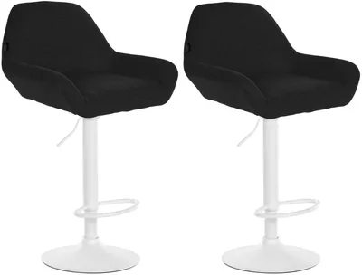 Produktbild von CLP 2er Set Barhocker höhenverstellbar Braga, mit Stoffbezug und Fußstütze | Farbe schwarz Gestell Farbe weiß