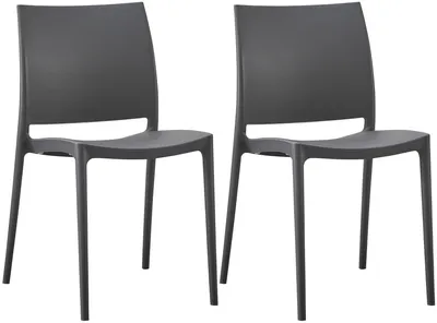 Produktbild von CLP 2er Set Gartenstühl Meton mit Lehne stapelbar wetterfest UV-beständig bis 150 kg dunkelgrau