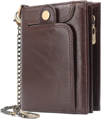 Produktbild von Geldbörse Herren RFID Schutz Klein Portmonee Echtem Leder Geldbeutel Kette Portemonnaie Reißverschluss Münzfach und 14 Kartenfächer Herrenbrieftasche