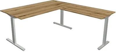 Produktbild von Kerkmann Schreibtisch Form 2 160x80x70-82 cm m. Anbautisch 100x60 cmT-Fuß Alusilber asteiche