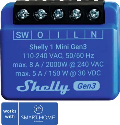 Produktbild von Shelly PLUS 1 Mini, Intelligenter Schalter, 20 dBmW, 30 m, 50 m, Blau, 10 m