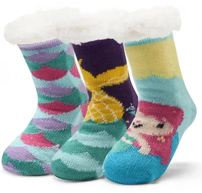 Produktbild von Kindersocken 3 Paar Dicke Wintersocken Jungen Mädchen Haussocken Antirutsch Kuschelsocken 23-31/3-10 Jahre Mix Meerjungfrau