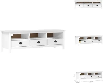 Obrázok produktu pre vidaXL TV skrinka Hill White 158x40x47 cm z masívneho borovicového dreva - TV nábytok