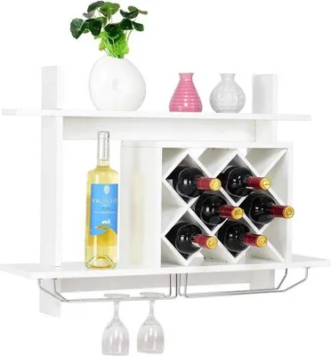 Produktbild von Unyqoos® Wand-Weinregal zur Wandmontage, MDF (E1) 60 x 10 x 15 cm, natürliche Holzfarbe – Flaschen- und Glashalter