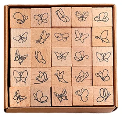 Produktbild von Kleine Schmetterling Siegelstempel, 25er Set, Vintage Holzstempel für kreative Projekte