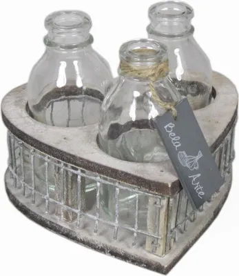 Produktbild von INNA-Glas Glasflaschen Leatrice Ocean in Holzkiste, 3 Gläser, klar, 11 cm, Ø 15 cm - Flaschenvase
