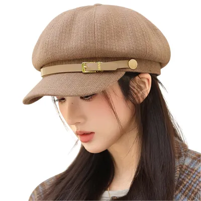 Produktbild von Damen Ballonmütze Warme Schirmmütze Wintermütz Barett Maler Mütze für Herbst Winter, Khaki