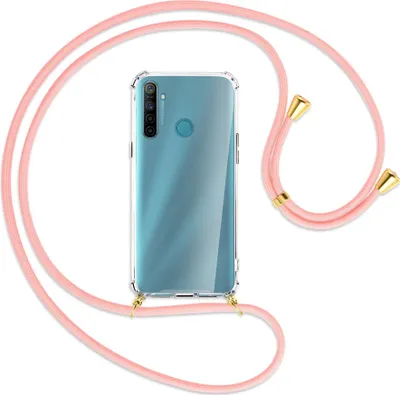 Produktbild von Handykette Backcover-Schutzhülle mit Band (Metall goldfarben) für Realme 5 / 5i - rosa