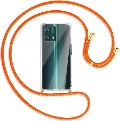 Produktbild von Handykette Backcover-Schutzhülle mit Band (Metall goldfarben) für Realme 9 Pro Plus 5G - neonorange