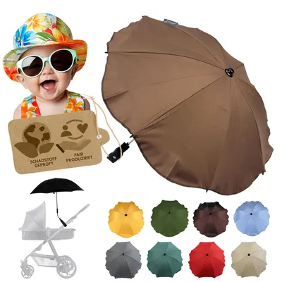 Produktbild von BAMBINIWELT Sonnenschirm für Kinderwagen Ø68cm UV-Schutz50+ Schirm Sonnensegel Sonnenschutz, braun