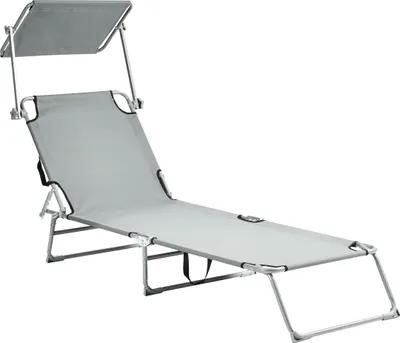 Produktbild von BELIANI Gartenliege Grau Stahl mit Sonnendach Verstellbare Rückenlehne Klappbar Bespannt UV-Beständig Sonnenliege für Garten Terrasse Balkon