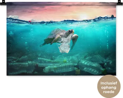 Produktbild von MuchoWow® Wandteppich Wandbehang Schildkröte - Meer - Sonne 60x40 cm Tapisserie Dekoration Wandtuch - Wanddekorationen
