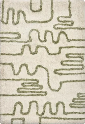 Produktbild von BELIANI Badematte Beige und Grün 60 x 90 cm Rechteckige Form Geometrisches Muster Flauschiger Badematte Badezimmeraccessoires Modernes Design