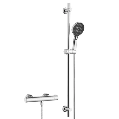 Produktbild von JOHO Duschsystem mit Thermostat – Edelstahl Duschset mit Duscharmatur, Brausestange Set mit Thermostatarmatur, Handbrause, Duschstange 100 cm, Chrom