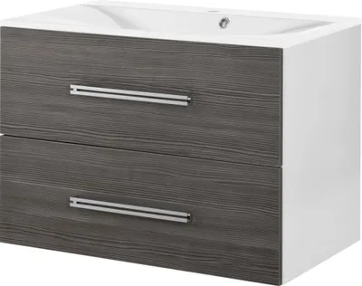 Produktbild von FACKELMANN Waschtischunterschrank COMO / Badschrank mit Soft-Close-System / Maße (B x H x T): ca. 80 x 58 x 49 cm / Möbel für das WC oder Badezimmer / Korpus: Weiß / Front: Schwarz / Breite 80 cm